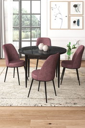 Hanah Home Tor Juego de Mesa y Sillas de Comedor, Mármol Negro y Rosa Empolvado